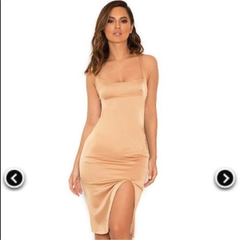 House of cb tan satin dress
